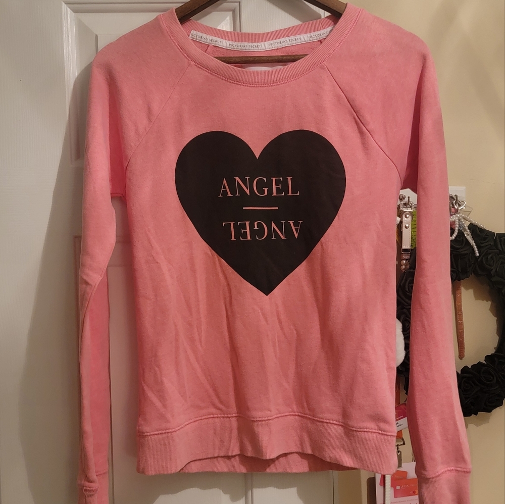 Victoria's Secret Pink Angel Heart Sweatshirt. Bright Pink. Size Small
